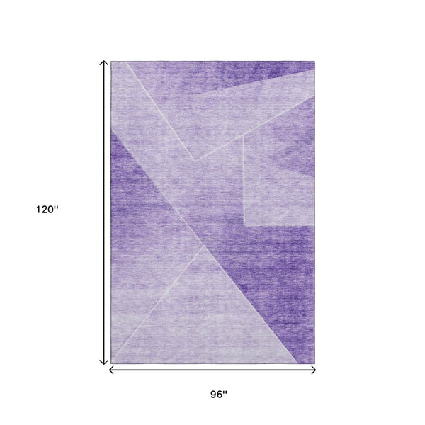 HomeRoots 8' X 10' Purple and Ivory Geometric Area Rug - Washable, UV Protected, Stylish for High-Traffic Spaces 664958