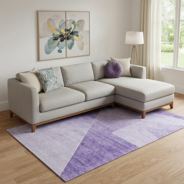 HomeRoots 8' X 10' Purple and Ivory Geometric Area Rug - Washable, UV Protected, Stylish for High-Traffic Spaces 664958