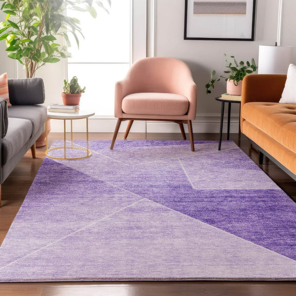 HomeRoots 8' X 10' Purple and Ivory Geometric Area Rug - Washable, UV Protected, Stylish for High-Traffic Spaces 664958