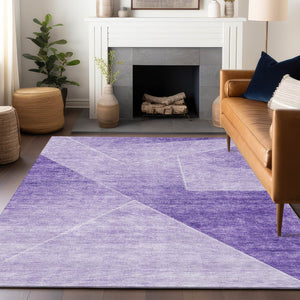 HomeRoots 8' X 10' Purple and Ivory Geometric Area Rug - Washable, UV Protected, Stylish for High-Traffic Spaces 664958