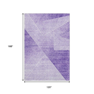HomeRoots 10' X 14' Geometric Purple and Ivory Washable Area Rug with UV Protection for Modern Spaces 664960
