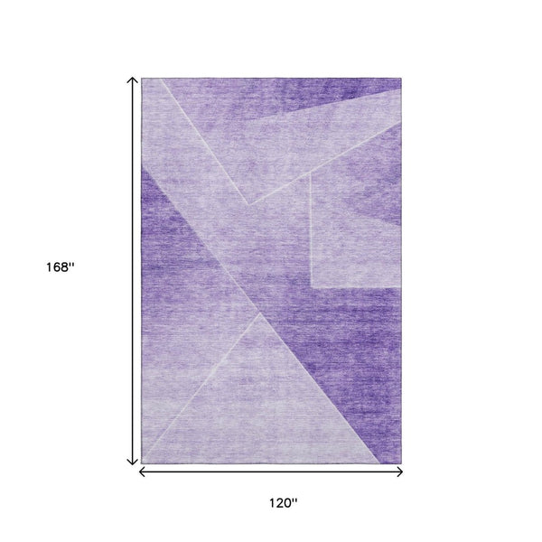 HomeRoots 10' X 14' Geometric Purple and Ivory Washable Area Rug with UV Protection for Modern Spaces 664960
