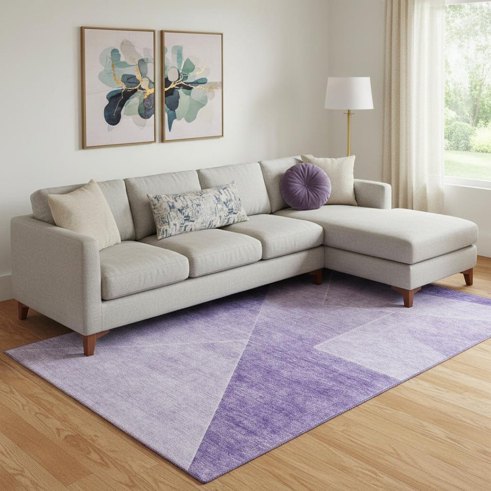 HomeRoots 10' X 14' Geometric Purple and Ivory Washable Area Rug with UV Protection for Modern Spaces 664960