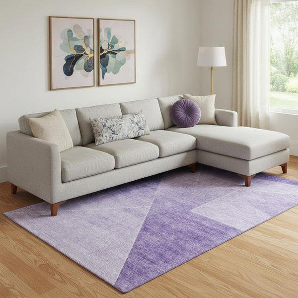 HomeRoots 10' X 14' Geometric Purple and Ivory Washable Area Rug with UV Protection for Modern Spaces 664960