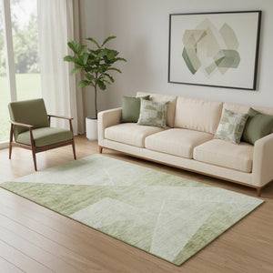 HomeRoots 5' X 8' Stylish Sage and Ivory Geometric Washable Area Rug with UV Protection for Busy Homes 664962