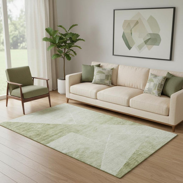 HomeRoots 5' X 8' Stylish Sage and Ivory Geometric Washable Area Rug with UV Protection for Busy Homes 664962