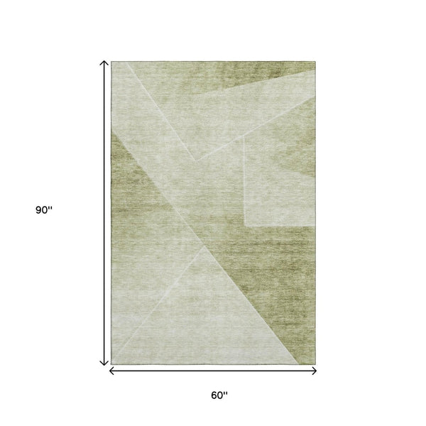 HomeRoots 5' X 8' Stylish Sage and Ivory Geometric Washable Area Rug with UV Protection for Busy Homes 664962