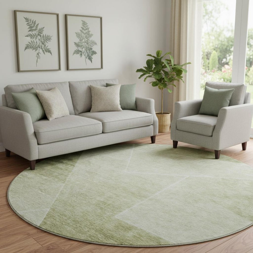HomeRoots 8' Sage And Ivory Geometric Round Rug – Stylish, Washable, Stain-Resistant with UV Protection for Homes 664963