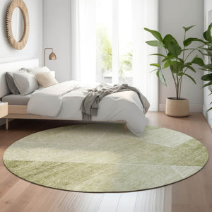 HomeRoots 8' Sage And Ivory Geometric Round Rug – Stylish, Washable, Stain-Resistant with UV Protection for Homes 664963