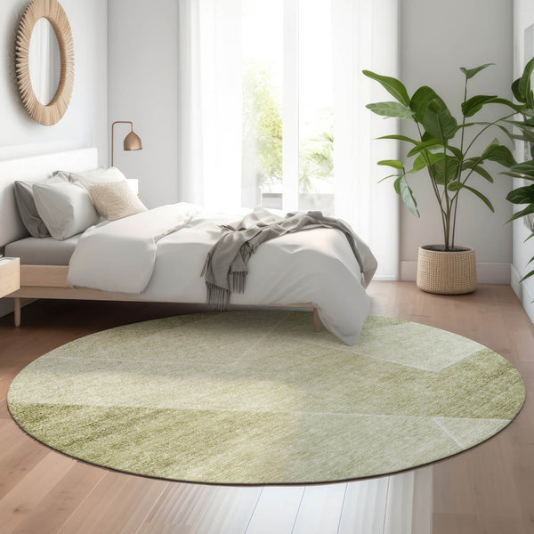 HomeRoots 8' Sage And Ivory Geometric Round Rug – Stylish, Washable, Stain-Resistant with UV Protection for Homes 664963