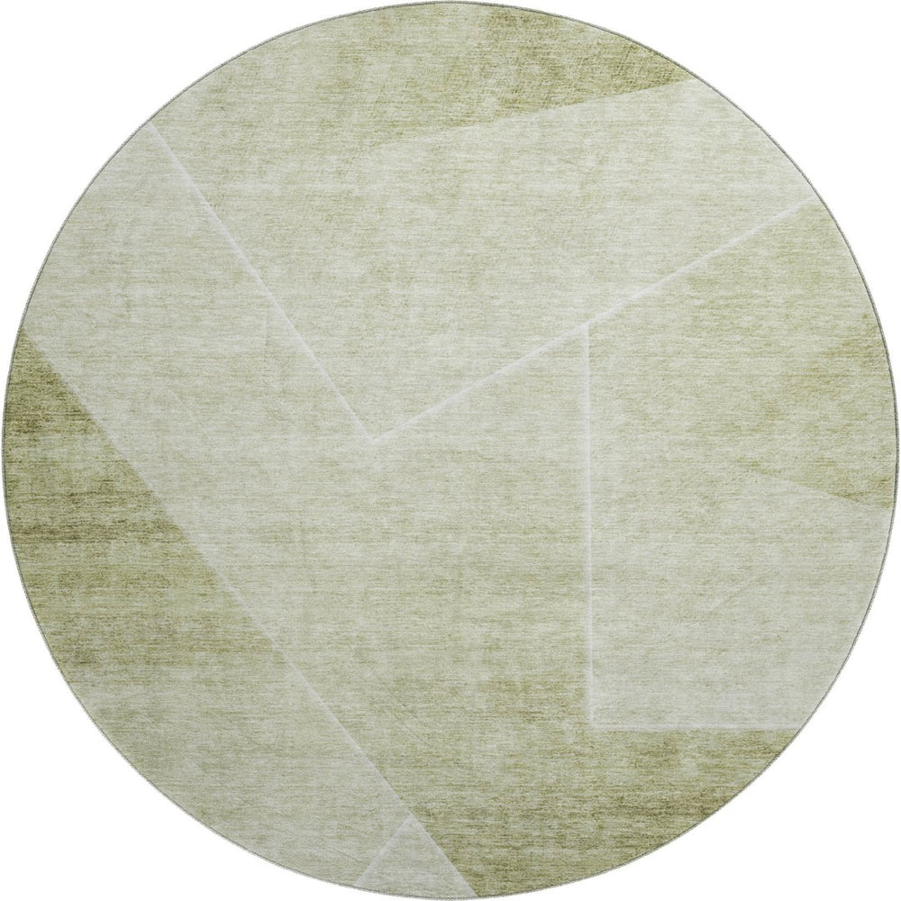 HomeRoots 8' Sage And Ivory Geometric Round Rug – Stylish, Washable, Stain-Resistant with UV Protection for Homes 664963