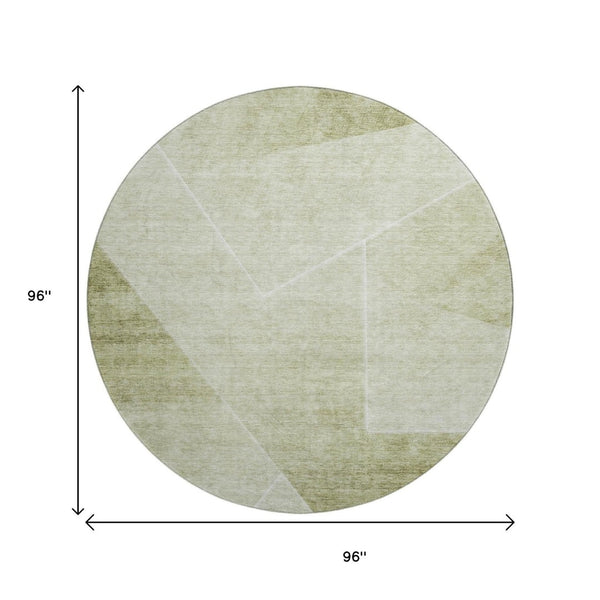 HomeRoots 8' Sage And Ivory Geometric Round Rug – Stylish, Washable, Stain-Resistant with UV Protection for Homes 664963