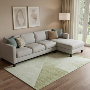 HomeRoots 8' X 10' Sage and Ivory Geometric Area Rug - Washable, Stain-Resistant, UV Protected for High-Traffic Areas 664964