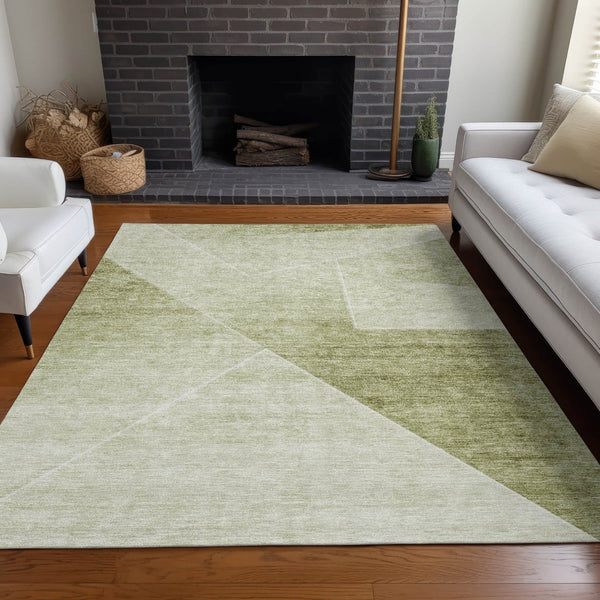HomeRoots 8' X 10' Sage and Ivory Geometric Area Rug - Washable, Stain-Resistant, UV Protected for High-Traffic Areas 664964