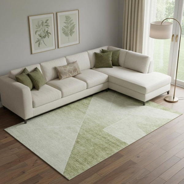 HomeRoots 9' X 12' Sage And Ivory Geometric Area Rug - Washable, UV Protected, Stylish & Durable for Every Home 664965