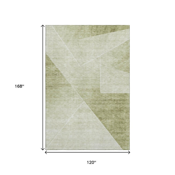 HomeRoots 10' Sage and Ivory Geometric Area Rug – Washable, Stain-Resistant, UV Protected for Modern Living Spaces 664966