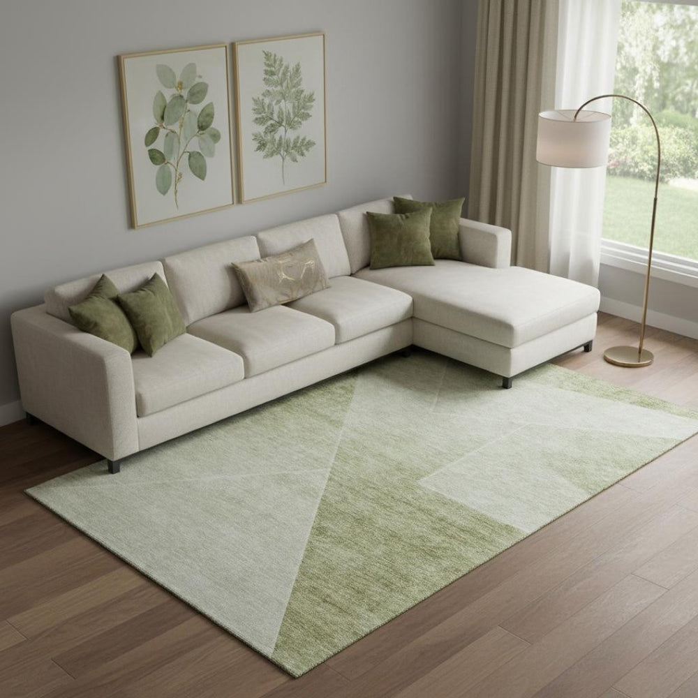 HomeRoots 10' Sage and Ivory Geometric Area Rug – Washable, Stain-Resistant, UV Protected for Modern Living Spaces 664966