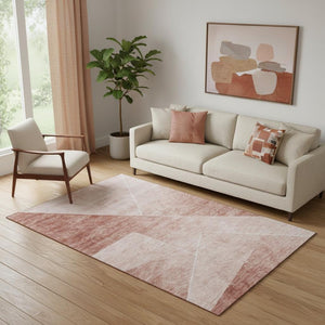 HomeRoots 5' X 8' Salmon and Ivory Geometric Area Rug – Washable, UV-Protected, Perfect for High-Traffic Spaces 664968