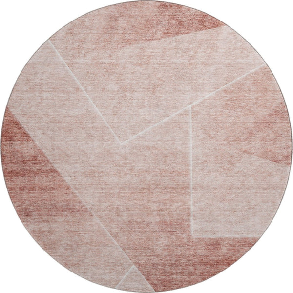HomeRoots 8' Salmon and Ivory Geometric Round Rug - Washable, UV-Protected, Stain-Resistant for Busy Homes 664969