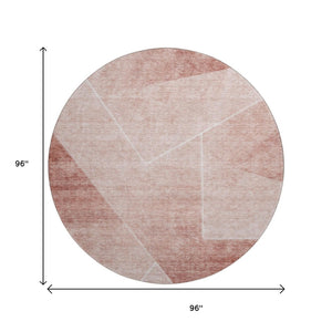 HomeRoots 8' Salmon and Ivory Geometric Round Rug - Washable, UV-Protected, Stain-Resistant for Busy Homes 664969