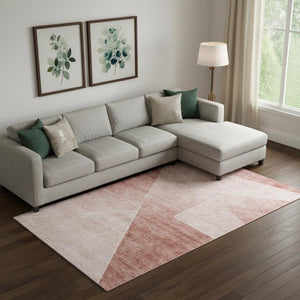 HomeRoots 8' X 10' Salmon & Ivory Geometric Washable Area Rug – Stylish, Durable, UV-Protected for Modern Homes 664970