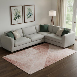 HomeRoots 9' X 12' Salmon Geometric Area Rug - Washable, UV-Resistant & Perfect for High-Traffic Spaces 664971