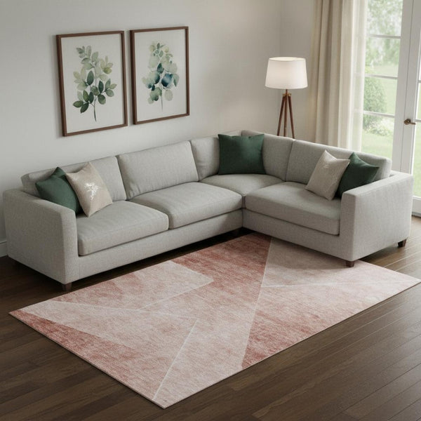 HomeRoots 9' X 12' Salmon Geometric Area Rug - Washable, UV-Resistant & Perfect for High-Traffic Spaces 664971