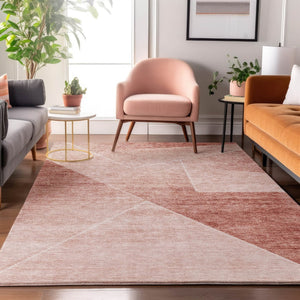 HomeRoots 9' X 12' Salmon Geometric Area Rug - Washable, UV-Resistant & Perfect for High-Traffic Spaces 664971