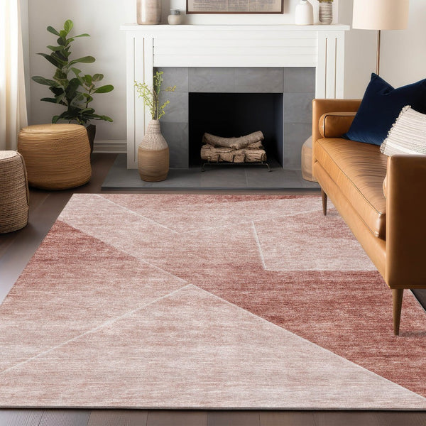HomeRoots 9' X 12' Salmon Geometric Area Rug - Washable, UV-Resistant & Perfect for High-Traffic Spaces 664971