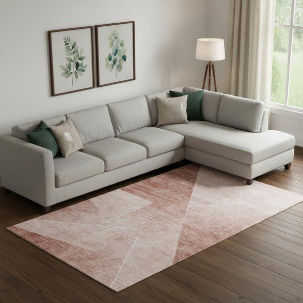 HomeRoots 10' Salmon & Ivory Geometric Area Rug - Washable, UV Protected, Stain Resistant for Family Spaces 664972