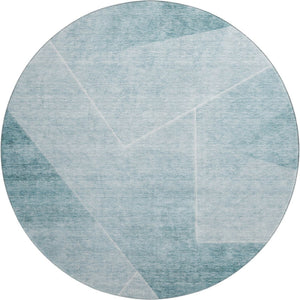 HomeRoots 8' Teal and Ivory Geometric Round Rug – Washable, UV-Resistant, Durable, and Stylish for Any Space 664975