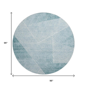 HomeRoots 8' Teal and Ivory Geometric Round Rug – Washable, UV-Resistant, Durable, and Stylish for Any Space 664975
