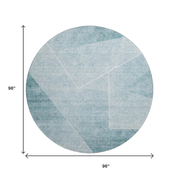 HomeRoots 8' Teal and Ivory Geometric Round Rug – Washable, UV-Resistant, Durable, and Stylish for Any Space 664975