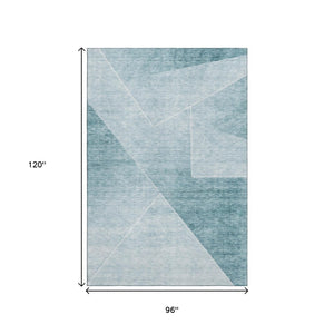 HomeRoots 8' X 10' Teal and Ivory Geometric Area Rug - Washable, UV Protected, Stylish & Durable for Homes 664976