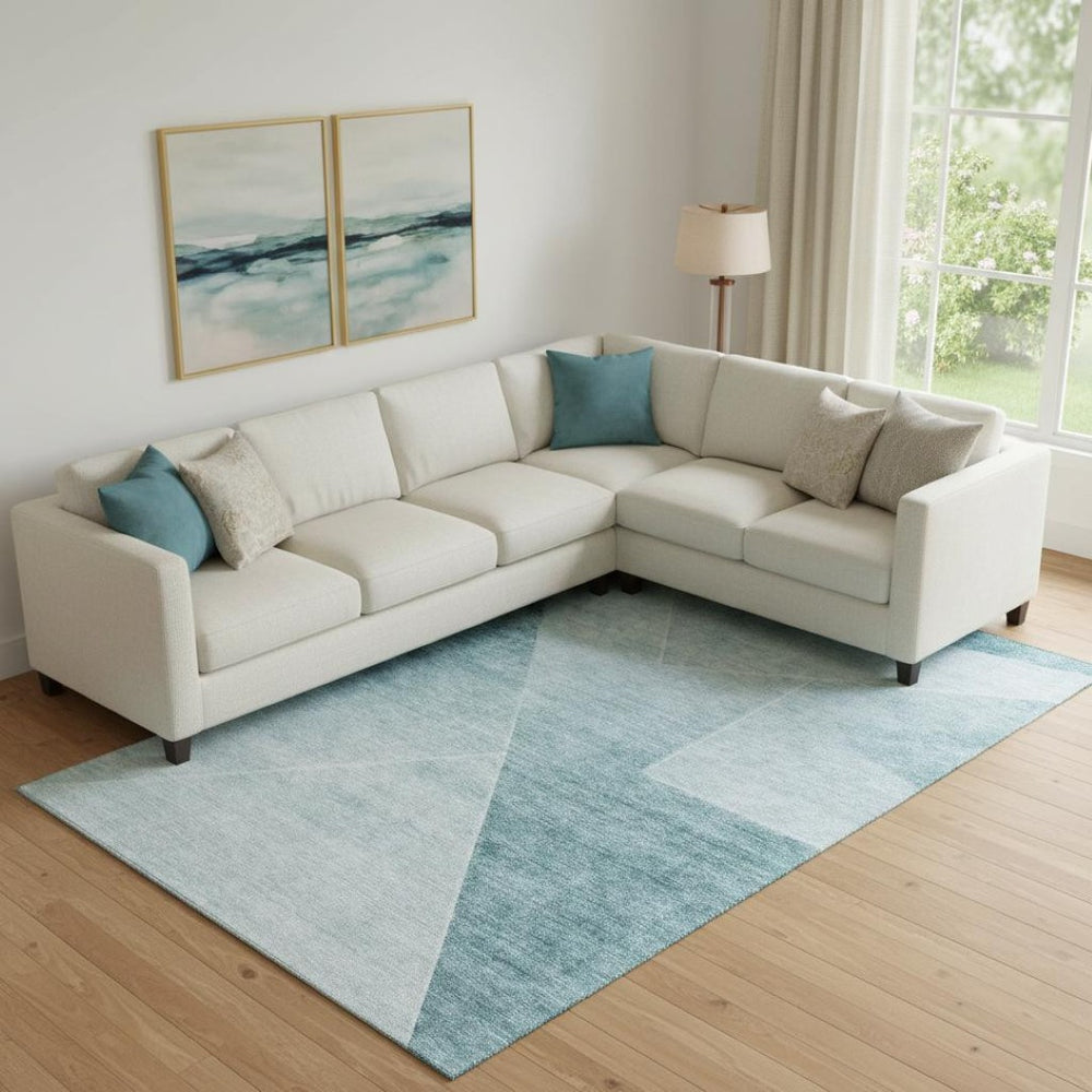 HomeRoots 8' X 10' Teal and Ivory Geometric Area Rug - Washable, UV Protected, Stylish & Durable for Homes 664976