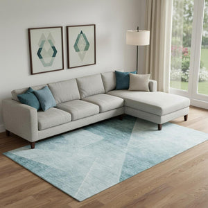 HomeRoots 9' X 12' Teal And Ivory Geometric Area Rug - Durable, Washable, UV-Protected for Active Homes 664977