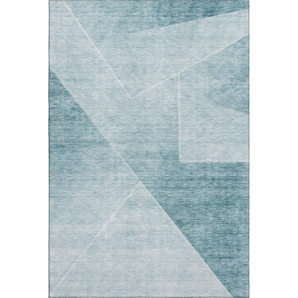 HomeRoots 9' X 12' Teal And Ivory Geometric Area Rug - Durable, Washable, UV-Protected for Active Homes 664977