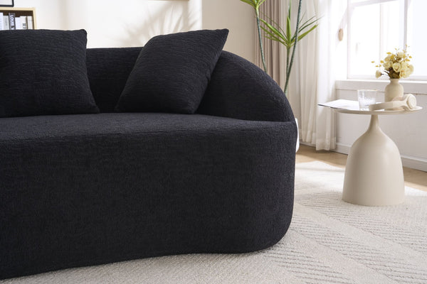 English Elm Ly-049s Curved Chenille Loveseat with Boneless Frame for Modern Living Spaces Black W2231P402442