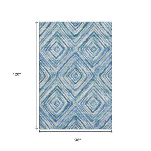 HomeRoots 8' X 10' Blue Green Ivory Geometric Area Rug - Modern, Washable, UV Protected, Stain Resistant Design 664982