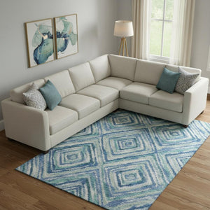 HomeRoots 8' X 10' Blue Green Ivory Geometric Area Rug - Modern, Washable, UV Protected, Stain Resistant Design 664982