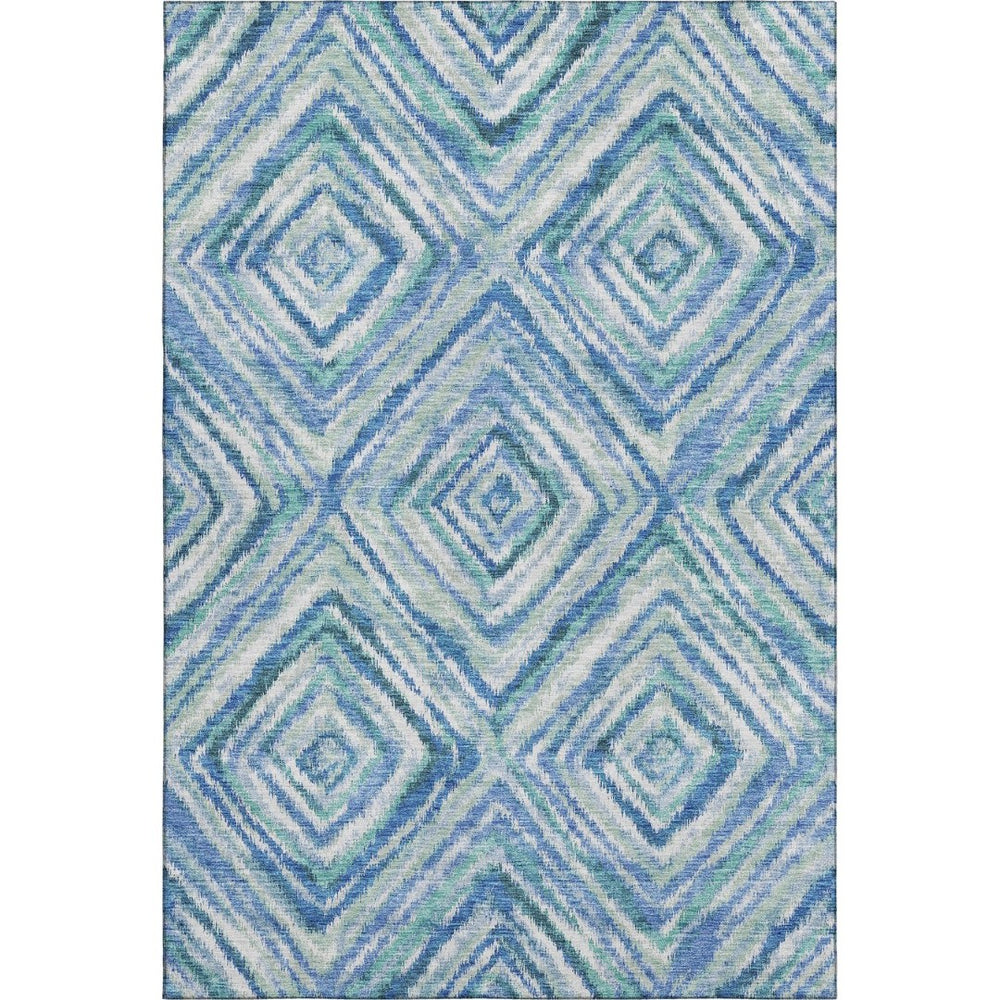 HomeRoots 9' X 12' Modern Geometric Area Rug in Blue, Green & Ivory - Washable, Stain Resistant, UV Protected 664983