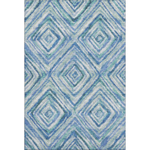 HomeRoots 9' X 12' Modern Geometric Area Rug in Blue, Green & Ivory - Washable, Stain Resistant, UV Protected 664983