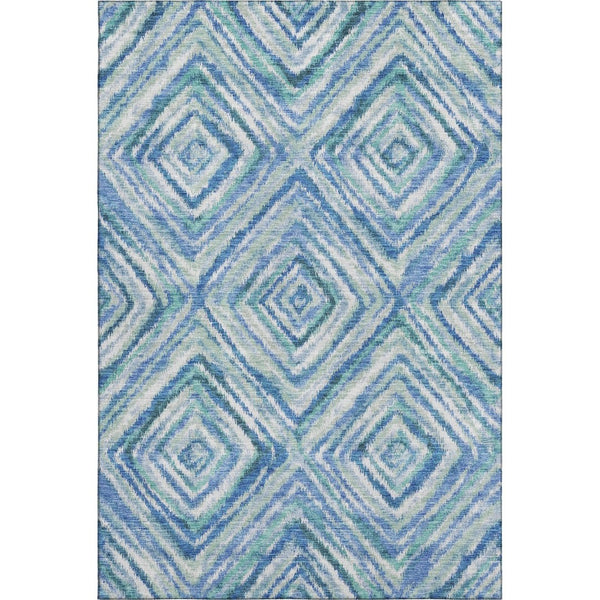 HomeRoots 9' X 12' Modern Geometric Area Rug in Blue, Green & Ivory - Washable, Stain Resistant, UV Protected 664983