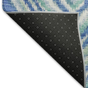 HomeRoots 9' X 12' Modern Geometric Area Rug in Blue, Green & Ivory - Washable, Stain Resistant, UV Protected 664983