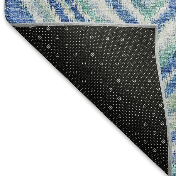 HomeRoots 9' X 12' Modern Geometric Area Rug in Blue, Green & Ivory - Washable, Stain Resistant, UV Protected 664983