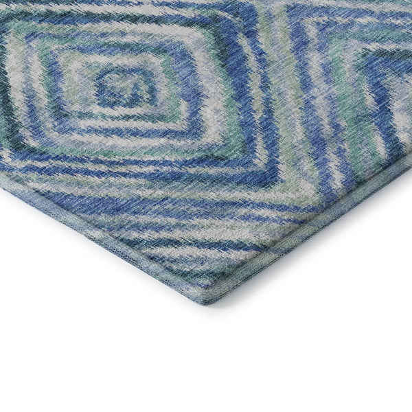 HomeRoots 9' X 12' Modern Geometric Area Rug in Blue, Green & Ivory - Washable, Stain Resistant, UV Protected 664983