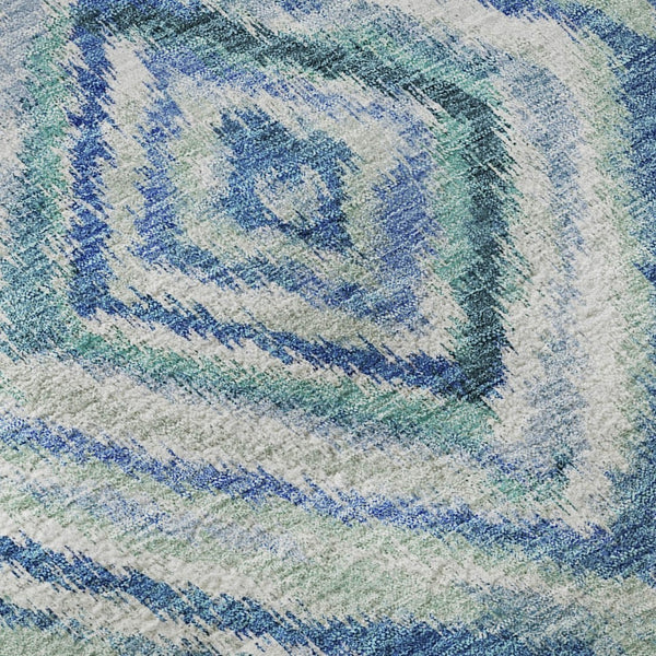 HomeRoots 9' X 12' Modern Geometric Area Rug in Blue, Green & Ivory - Washable, Stain Resistant, UV Protected 664983