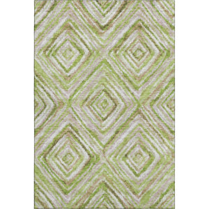 HomeRoots 5' X 8' Geometric Area Rug in Green, Brown & Ivory – Washable, Stain Resistant, UV Protected Design 664986