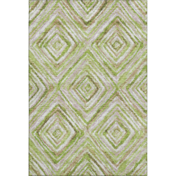 HomeRoots 5' X 8' Geometric Area Rug in Green, Brown & Ivory – Washable, Stain Resistant, UV Protected Design 664986