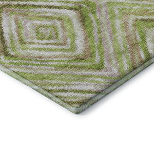 HomeRoots 5' X 8' Geometric Area Rug in Green, Brown & Ivory – Washable, Stain Resistant, UV Protected Design 664986